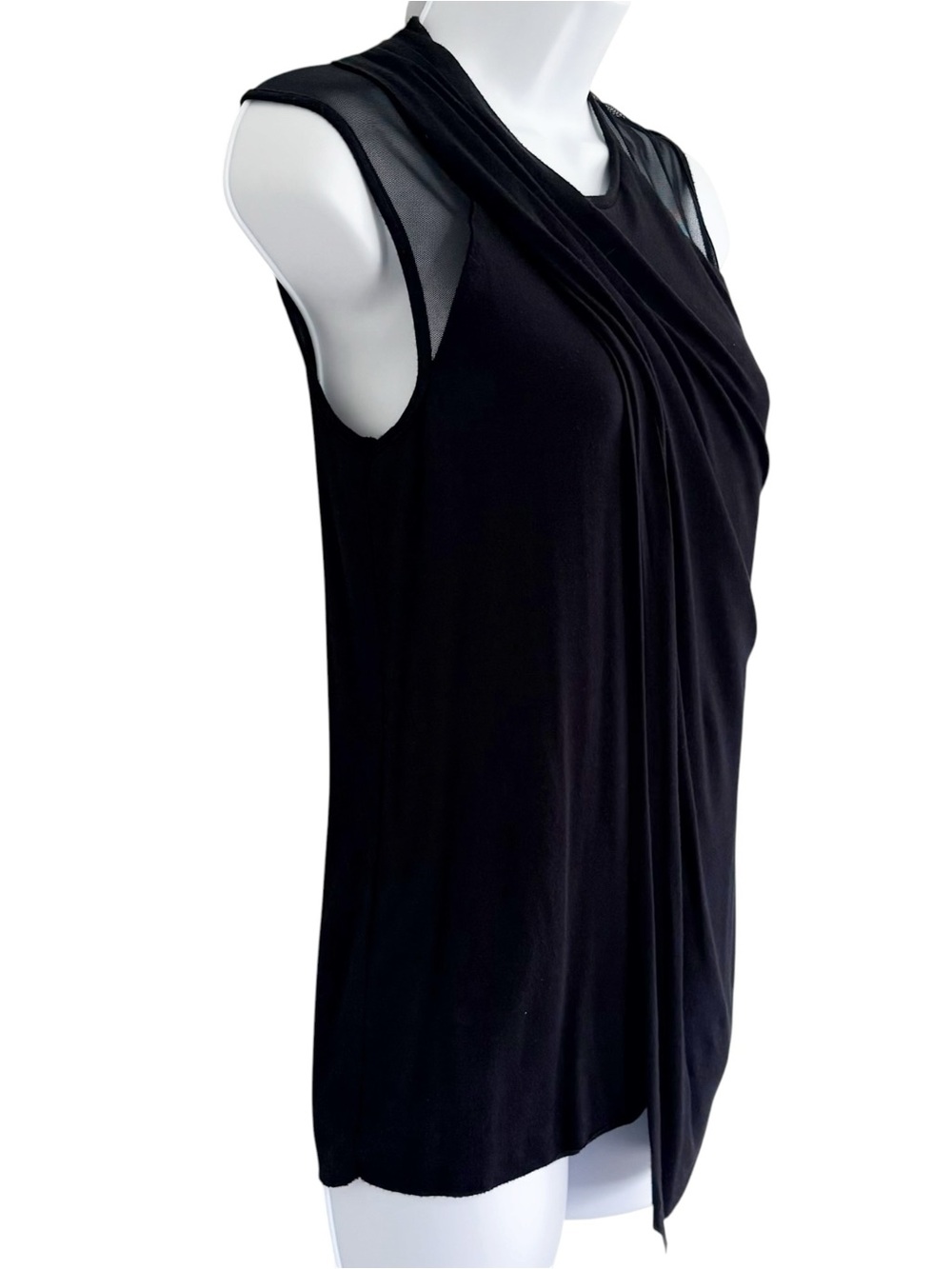 BAILEY 44 Black Mesh Sleeveless Asymmetrical Crewneck Stretch Tank Blouse Top S - Picture 2 of 7